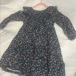 Polo by Ralph Lauren Navy Floral Smocked Long-Sleeve Dress with Pink Accents